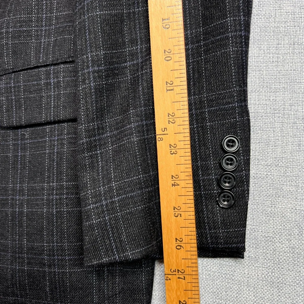 Daniel Hechter Slim Fit Windowpane Suit Jacket Men 42L Charcoal Wool Bamboo Prep